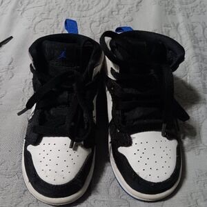 Nike Air Jordan Retro 1 Mid TD White Black Blue BQ6933-102 Shoes Size 8C